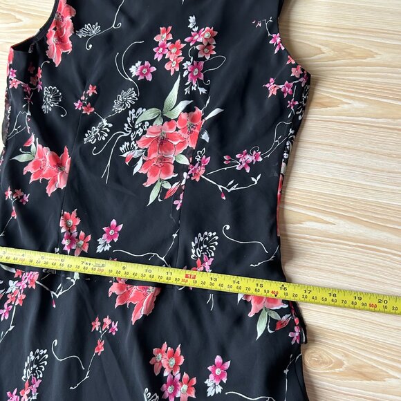 Vtg  Sheri Martin New York A-Line Midi black and pink florals dress women's S 8 - Picture 10 of 12
